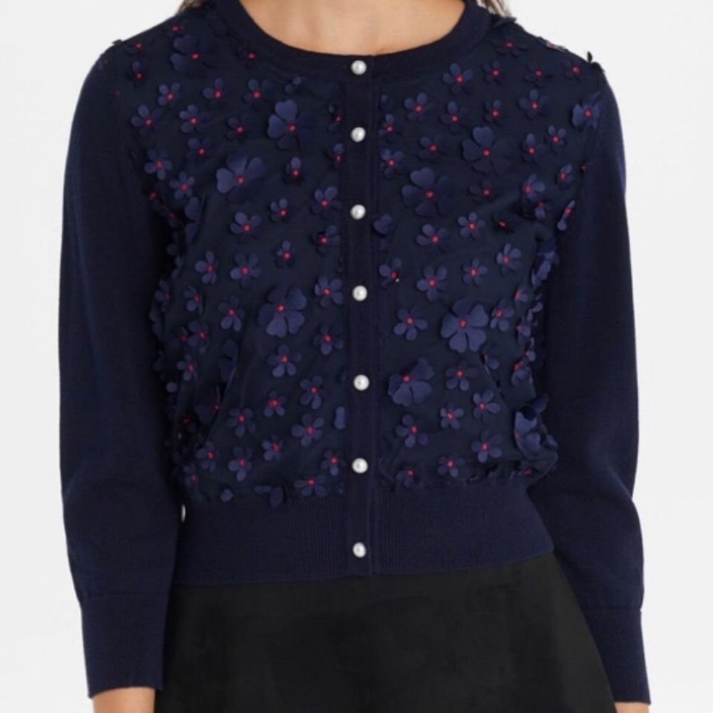 Karl Langerfeld Floral Navy Cardi Pearl Buttons